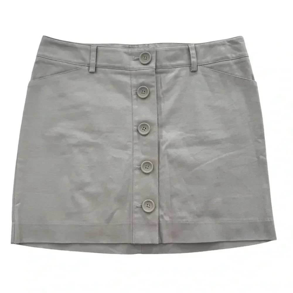 Express Khaki Beige Midi Full Button Skirt Size 4 y2k Business Casual